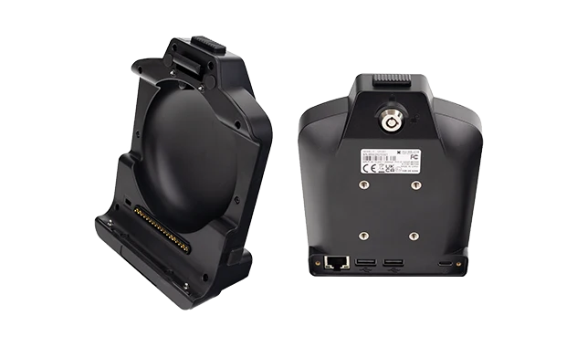 Vehicle docking station for rugged fleet tablet with continuous power supply, secure mounting, and pogo-pin charging interface Vehicle docking station for rugged fleet tablet with continuous power supply, secure mounting, and pogo-pin charging interface
