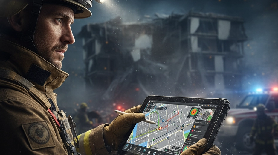 IP67 rugged waterproof tablet used by rescue teams for real-time communication and mission coordination