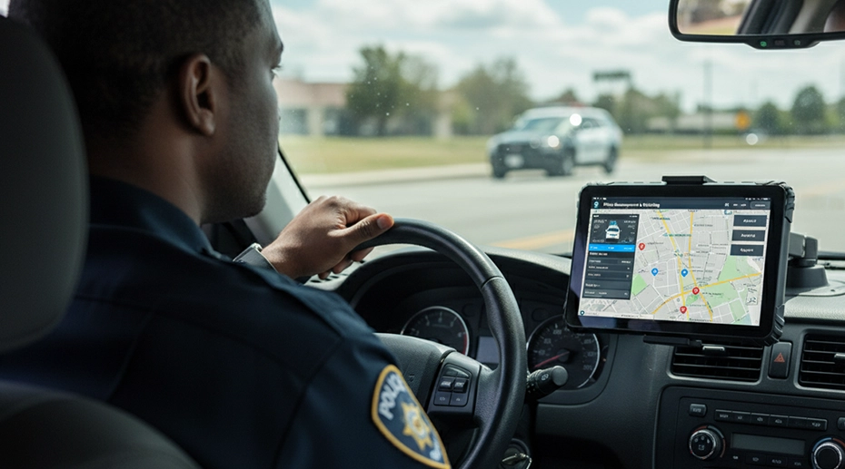 Rugged Android tablet used as a mobile data terminal in a commercial truck for fleet management