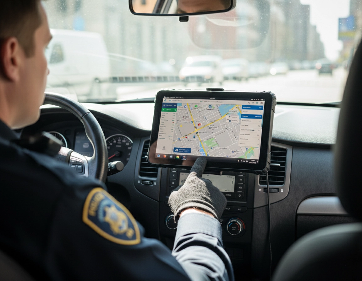 Mobile Data Terminal MDT880 on police car with 1000-nit