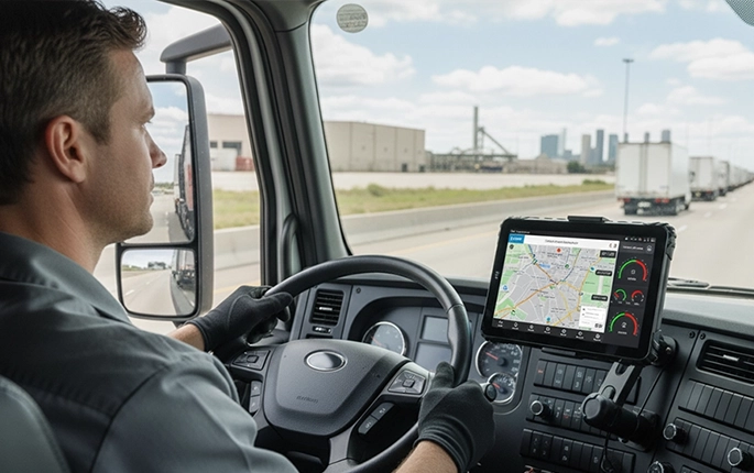 Android rugged tablet used for fleet management and vehicle tracking