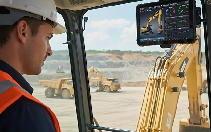 Industrial rugged tablet in construction vehicle