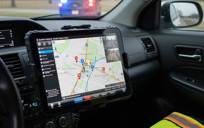 Rugged Android tablet in public safety vehicle