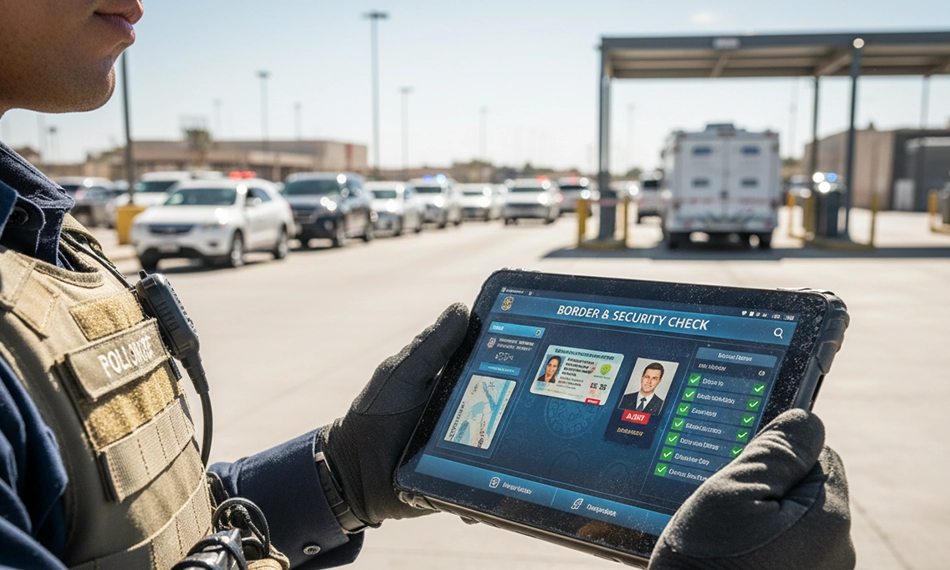 Rugged industrial tablet used by public safety personnel for emergency response and mission coordination
