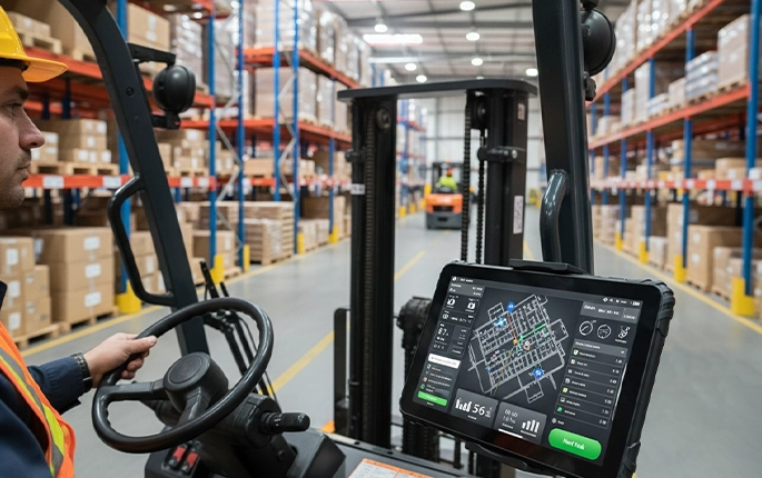 Forklift mounted rugged tablet for warehouse operations Forklift mounted rugged tablet for warehouse operations