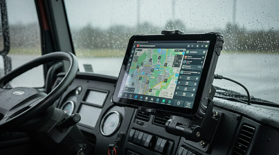 Industrial tablet highlighting rugged casing, multiple ports, and IP67 waterproofing features