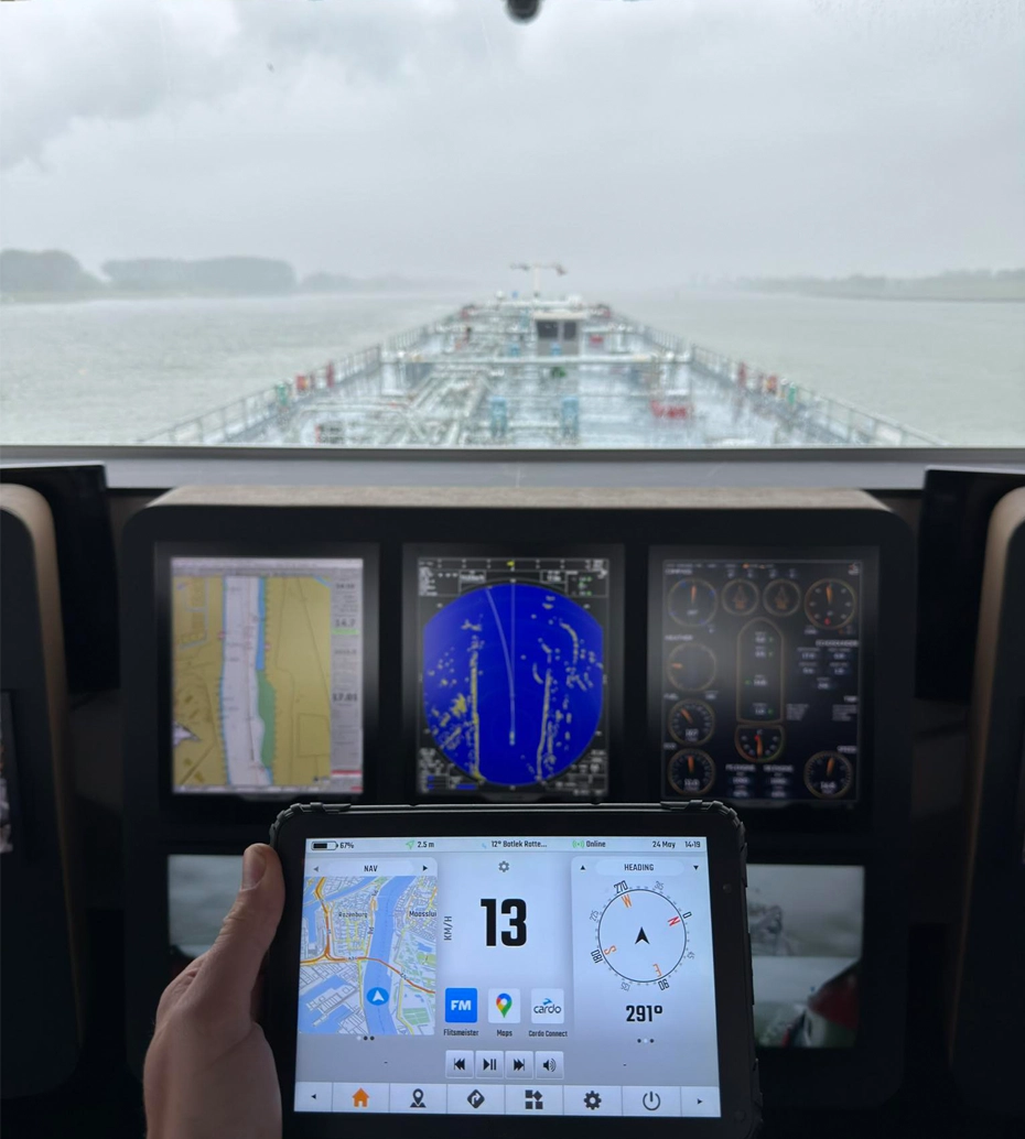 Waterproof tablet used on maritime vessels for navigation support and cargo tracking in harsh sea conditions Waterproof tablet used on maritime vessels for navigation support and cargo tracking in harsh sea conditions