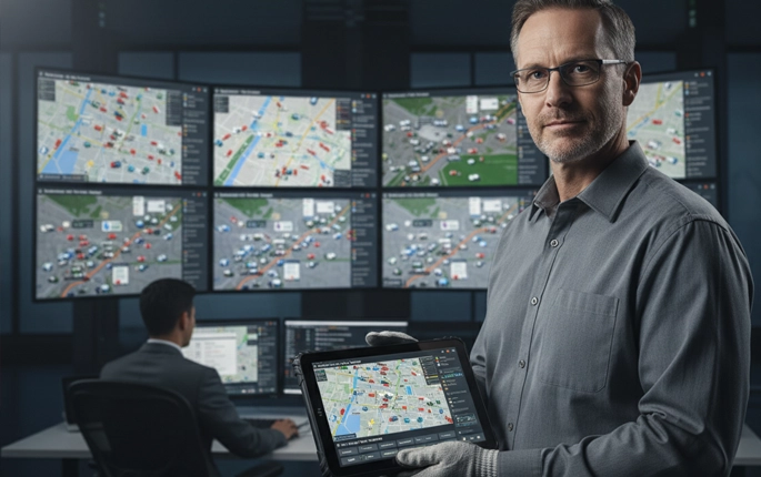 waste management fleet tracking dashboard with route optimization and task management interface on tablet screen waste management fleet tracking dashboard with route optimization and task management interface on tablet screen