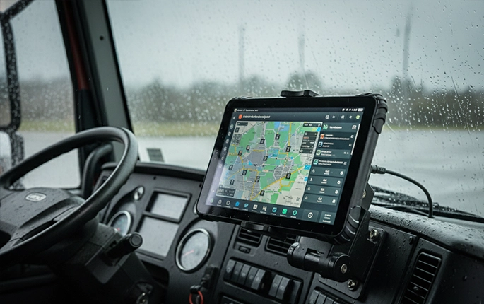 rugged tablet integrated with vehicle telematics system for data communication