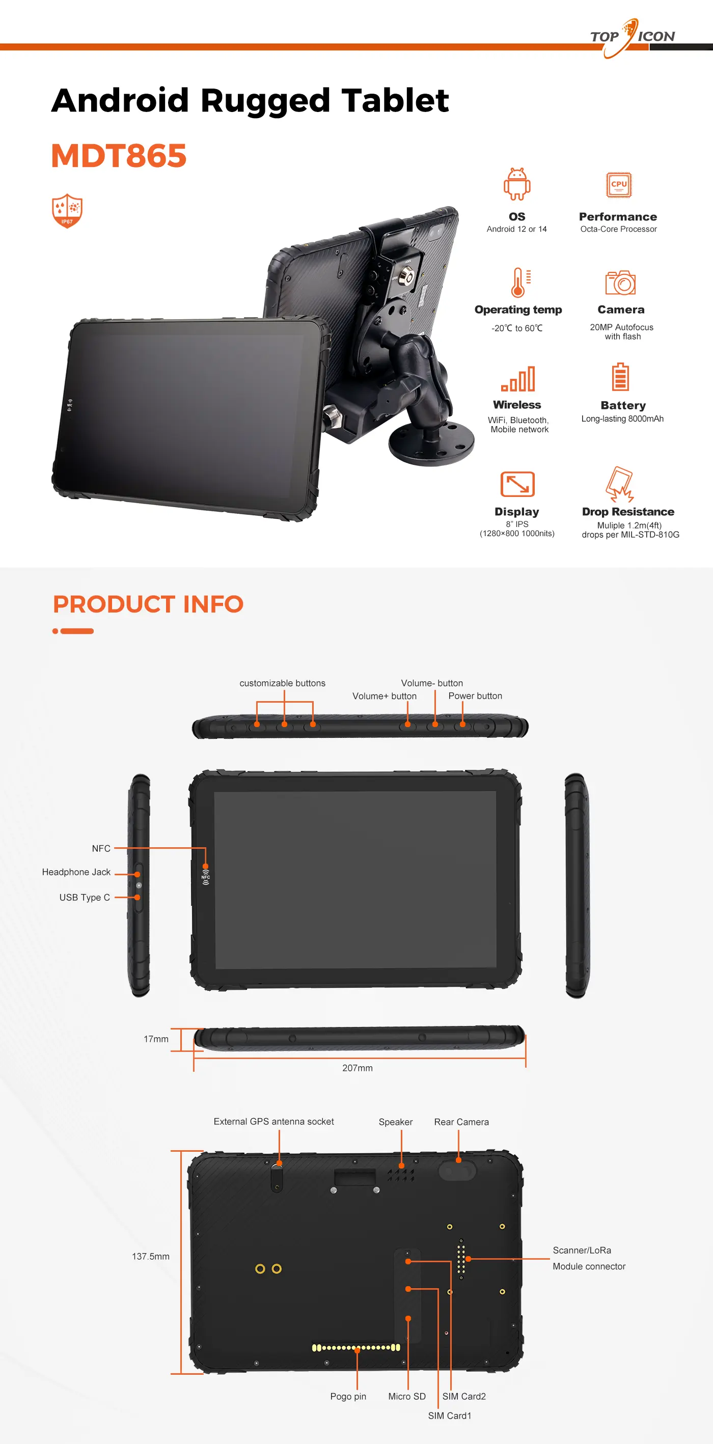 MDT865 rugged tablet design
