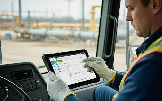 Field service mounted tablet for work order management and remote diagnostics Field service mounted tablet for work order management and remote diagnostics