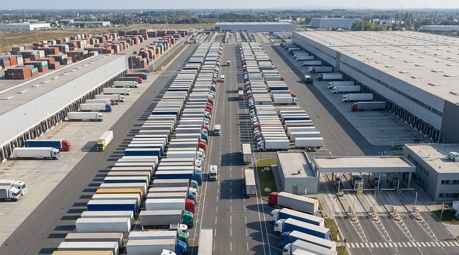 Logistics fleet yard representing transportation fleet management operations
