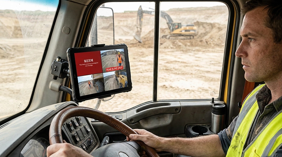 vehicle mounted rugged tablet installed in construction machinery cabin with docking station vehicle mounted rugged tablet installed in construction machinery cabin with docking station