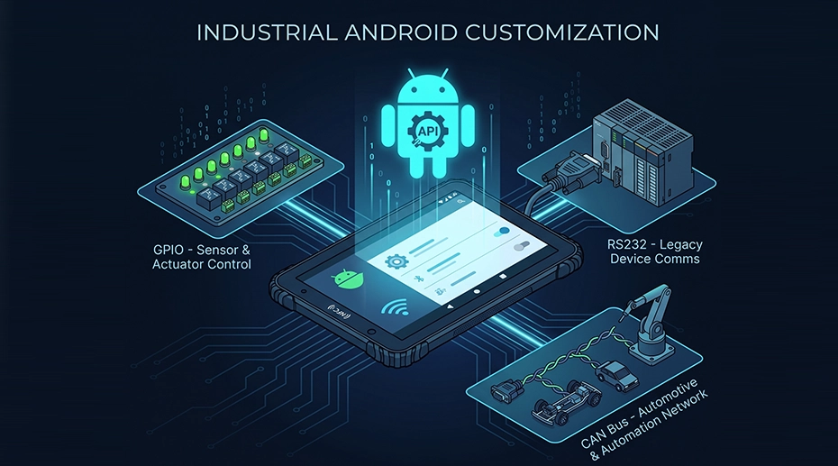 Industrial Android tablet with GPIO, RS232, CAN Bus connectivity Industrial Android tablet with GPIO, RS232, CAN Bus connectivity