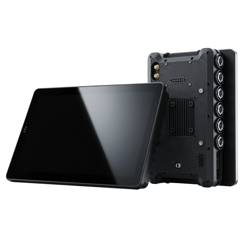PC1080 Panel PC with locking GX16 aviation connectors for fixed vehicle installation and RAM mount compatibility