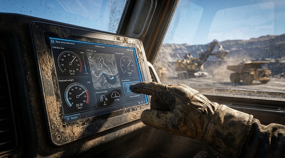 Rugged mining vehicle computer mounted in haul truck for extreme vibration and dust resistance