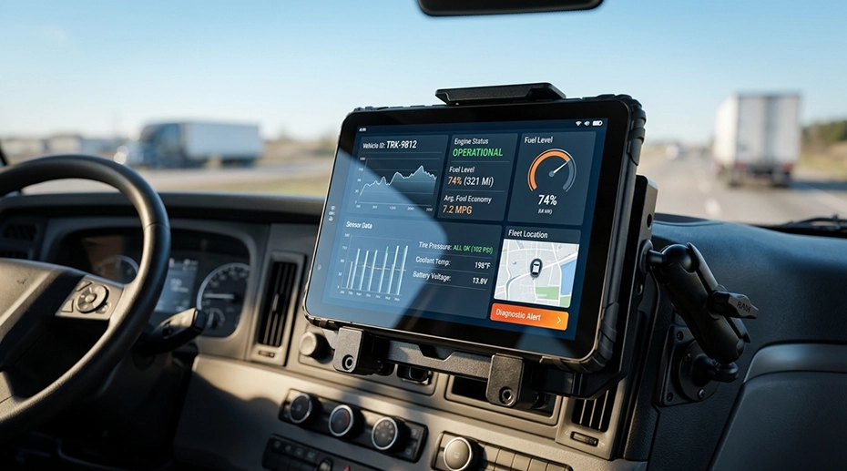 RS232 serial communication interface for fleet vehicle telematics and industrial data integration